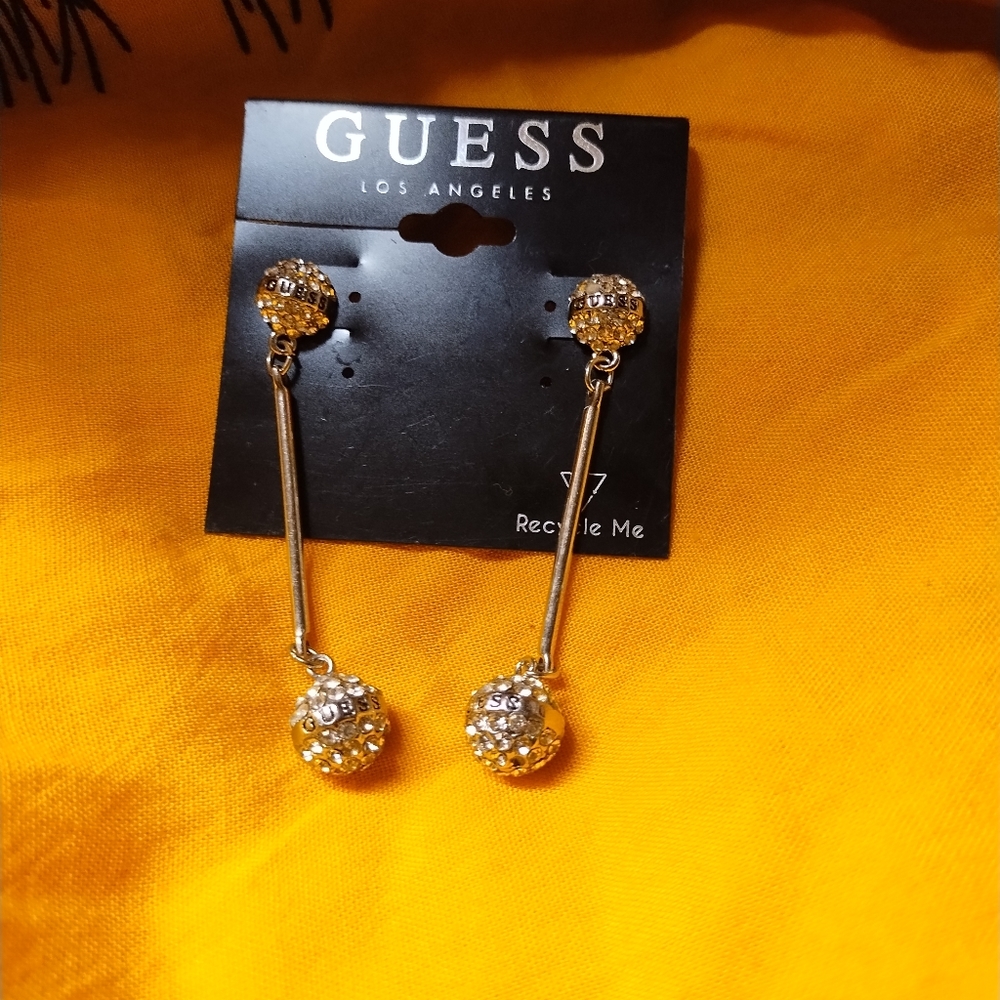 Guess Logo Silver Toned dangle earrings
